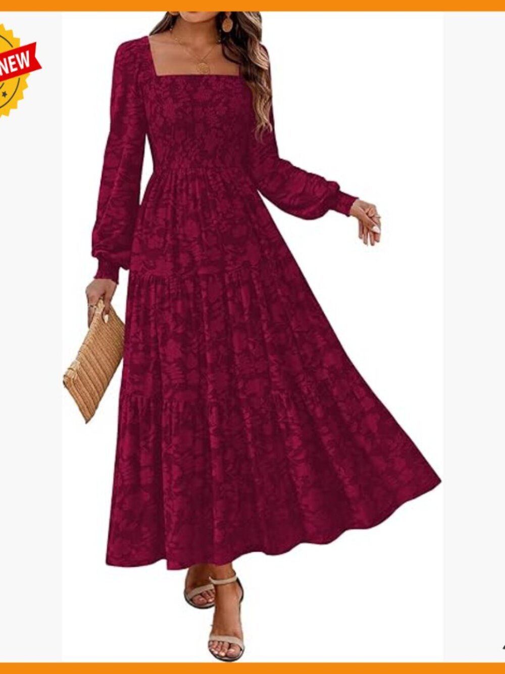 Long Sleeve Smocked Floral Maxi Dress A-Line Boho Formal Wedding Guest
